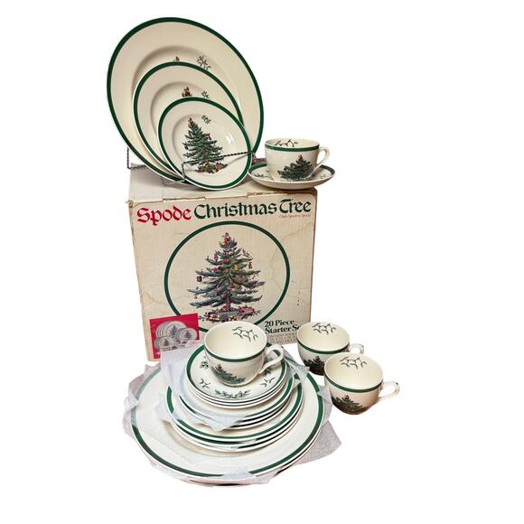 Spode Christmas Tree 20 pc Starter England 20 pc Plates 10,8,6" Cup Saucer NOS - Picture 1 of 8